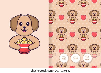 Cute dog cartoon character. seamless pattern background
