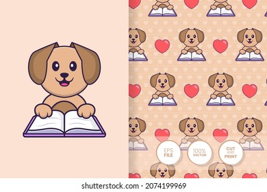 Cute dog cartoon character. seamless pattern background