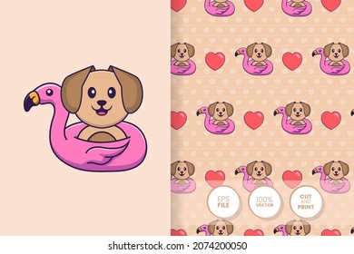 Cute dog cartoon character. seamless pattern background