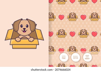 Cute dog cartoon character. seamless pattern background