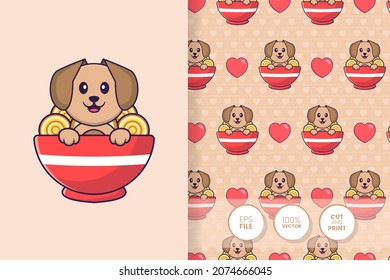 Cute dog cartoon character. seamless pattern background