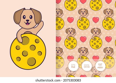 Cute dog cartoon character. seamless pattern background