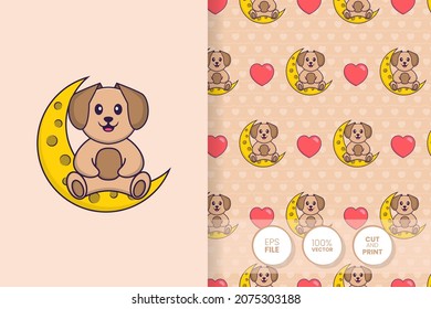 Cute dog cartoon character. seamless pattern background
