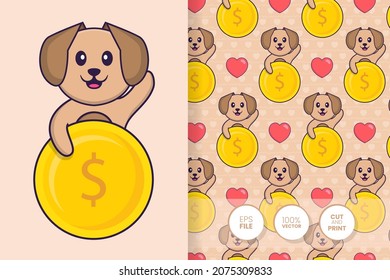 Cute dog cartoon character. seamless pattern background