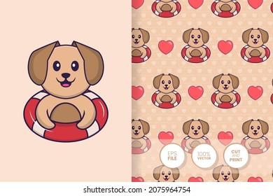 Cute dog cartoon character. seamless pattern background