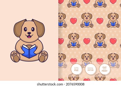 Cute dog cartoon character. seamless pattern background