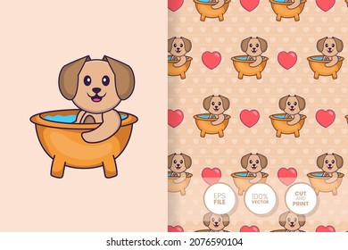 Cute dog cartoon character. seamless pattern background