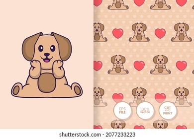 Cute dog cartoon character. seamless pattern background