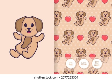 Cute dog cartoon character. seamless pattern background