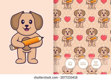 Cute dog cartoon character. seamless pattern background