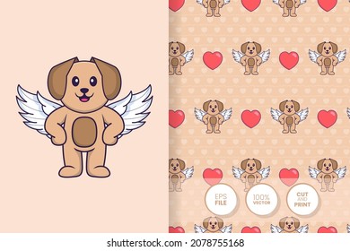 Cute dog cartoon character. seamless pattern background