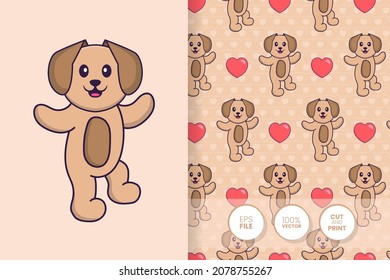 Cute dog cartoon character. seamless pattern background