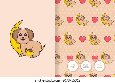 Cute dog cartoon character. seamless pattern background