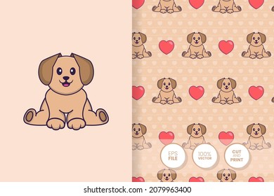 Cute dog cartoon character. seamless pattern background