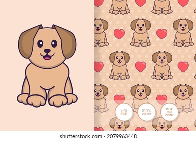 Cute dog cartoon character. seamless pattern background