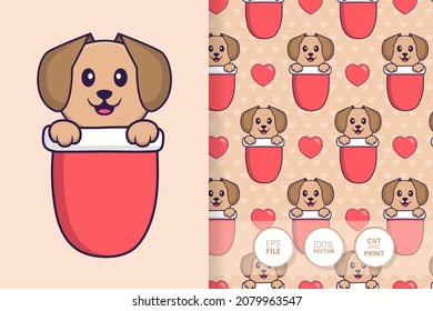 Cute dog cartoon character. seamless pattern background