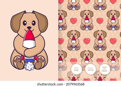 Cute dog cartoon character. seamless pattern background