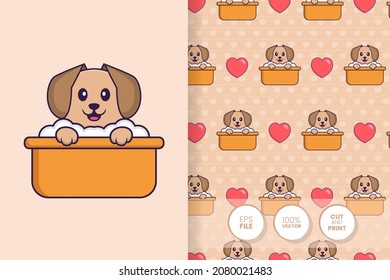 Cute dog cartoon character. seamless pattern background