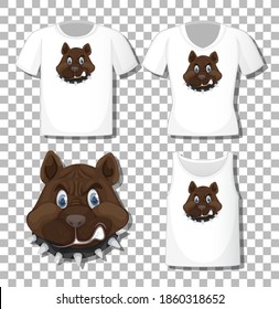 Cute dog cartoon character with set of different shirts isolated on transparent background illustration