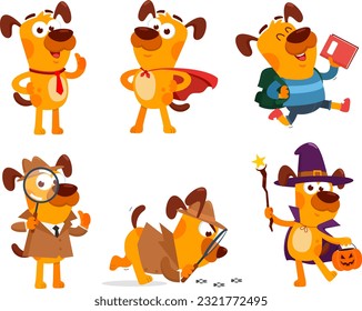 Cute Dog Cartoon Character. Vector Flat Design Collection Set Isolated On Transparent Background