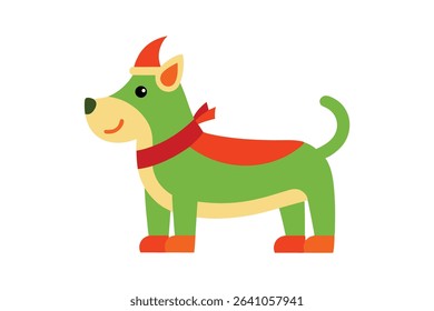Cute Dog Cartoon Christmas Art Vector Holiday Pet Illustration
