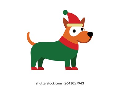 Cute Dog Cartoon Christmas Art Vector Holiday Pet Illustration