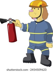 Cute dog cartoon extinguishing fire