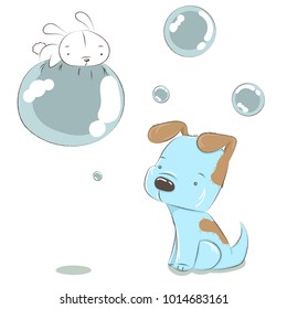 Cute dog cartoon hand drawn vector illustration. Can be used for baby t-shirt print, fashion print design, kids wear, baby shower celebration greeting and invitation card.