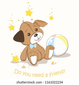 Cute dog cartoon hand drawn vector illustration. Can be used for baby t-shirt print, fashion print design, kids wear, baby shower celebration greeting and invitation card.