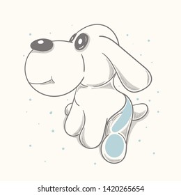 Cute dog cartoon hand drawn vector illustration. Can be used for t-shirt print, kids wear fashion design, baby shower invitation card.