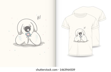 Cute dog cartoon hand drawn vector illustration. Can be used for t-shirt print, kids wear fashion design, baby shower invitation card.