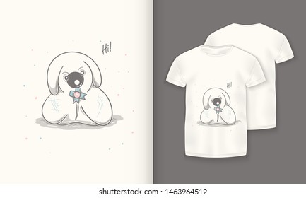 Cute dog cartoon hand drawn vector illustration. Can be used for t-shirt print, kids wear fashion design, baby shower invitation card.