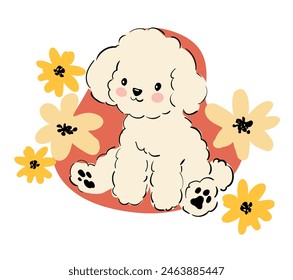 Cute dog cartoon hand drawn vector illustration. Kids t-shirt print, kids wear fashion design, baby shower invitation card.