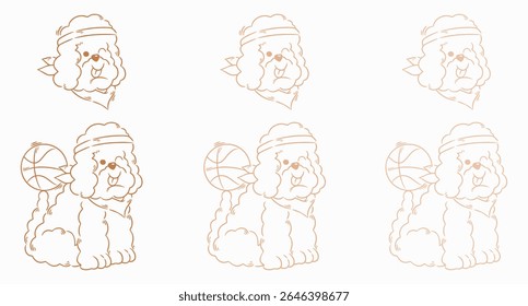 Cute dog cartoon hand drawn vector illustration. Can be used for baby t-shirt print, fashion print design, kids wear, cute dog vector design set, mono line
