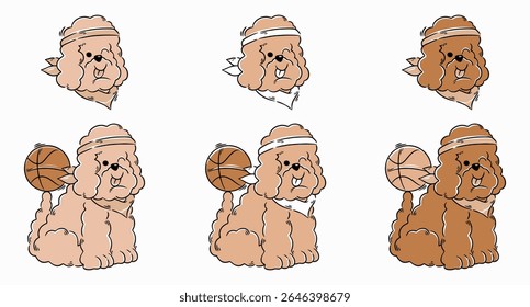 Cute dog cartoon hand drawn vector illustration. Can be used for baby t-shirt print, fashion print design, kids wear, cute dog vector design set, mono line