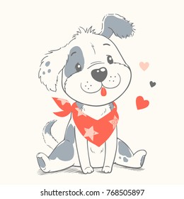 Cute dog cartoon hand drawn vector illustration. Can be used for t-shirt print, kids wear fashion design, baby shower invitation card.