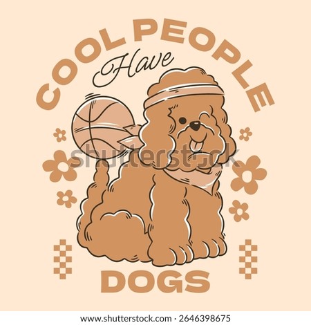 Cute dog cartoon hand drawn vector illustration. Can be used for baby t-shirt print, fashion print design, kids wear, cute dog vector design set, mono line