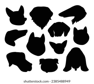 Cute dog cartoon head silhouette design in black and white
