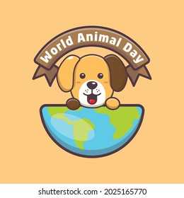 cute dog cartoon illustration in world animal day. cute vector design character. Vector isolated flat illustration for poster, brochure, web, mascot, sticker, logo and icon.