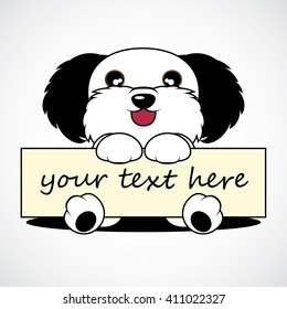 Cute Dog Cartoon Logo with Label Vector Illustration 