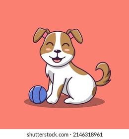 Cute dog cartoon playing with a ball, vector cartoon illustration, cartoon clipart