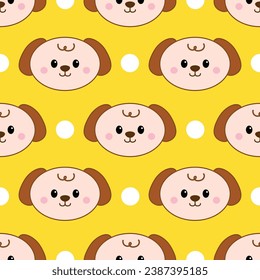 Cute dog cartoon seamless pattern background with yellow background