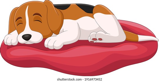 Cute dog cartoon sleep on the pillow