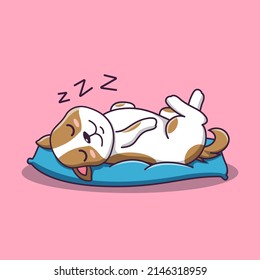 Cute dog cartoon sleeping on a pillow, vector cartoon illustration, cartoon clipart