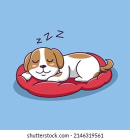 Cute dog cartoon sleeping on a pillow, vector cartoon illustration, cartoon clipart