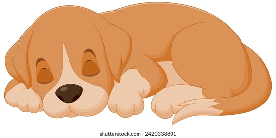 Ilustración del Vector Durmiente Cute Dog Cartoon. Icono de naturaleza animal Concepto Vector Premium aislado