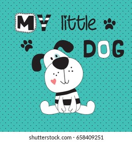 cute dog cartoon, T-shirt design for kids vector illustration