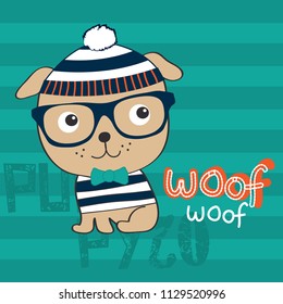 cute dog cartoon vector illustration, T-shirt graphics design