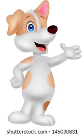 Cute dog cartoon waving hand