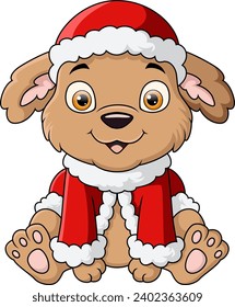 Cute dog cartoon wearing christmas costume